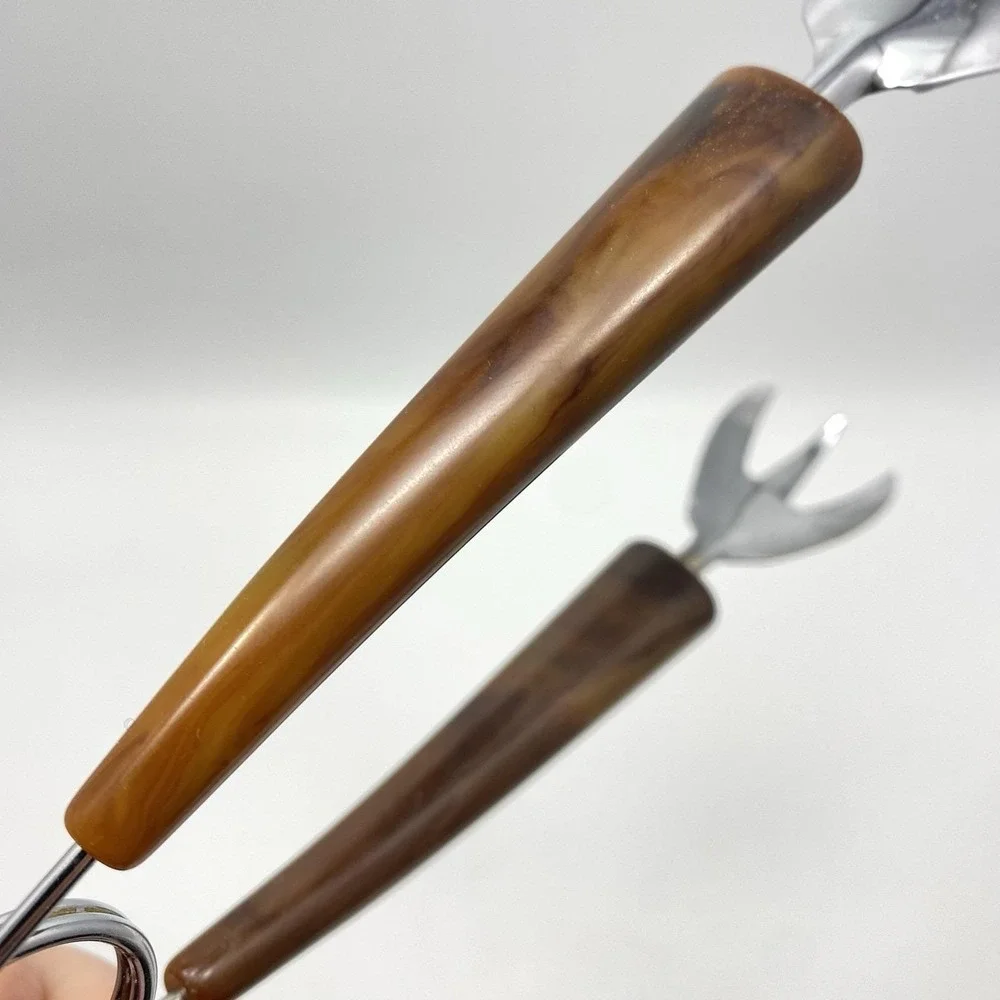 Vtg 4 Barware Utensils Marbled Faux Horn Bottle Opener Cheese Slicer‎ Tongs Fork